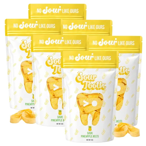 Vista 16 de Sour Tooth Cinturones de fresa, tiras de caramelo de gomitas ácidas masticables, paquete de 6, 4 onzas Soft & Chewy Strips, Sour Candy Bulk, Bulk