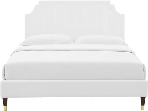 Vista 7 de Modway MOD-6913-WHI Sienna Performance - Cama plataforma de terciopelo tamaño matrimonial, color blanco