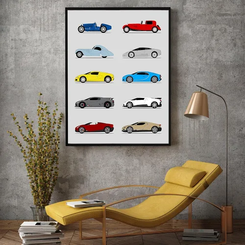 Vista 4 de Idea Network Handmade Poster compatible with Bugatti Print Wall Art Decor of the Best of Bugatti Generations History - Multi 8x10 Metallic Print