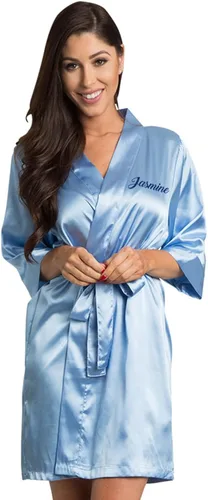 Vista 4 de Zynotti Batas de satén de quinceañera personalizadas con purpurina para toda la familia, bata de quinceañera