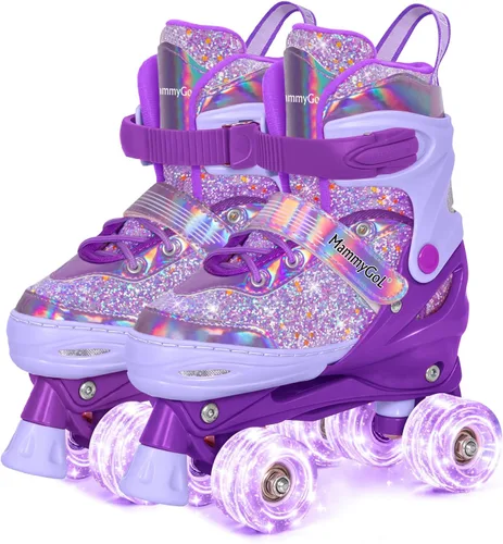 Vista 7 de Mammygol Patines para niñas, 4 tamaños ajustables con ruedas iluminadas, para niños