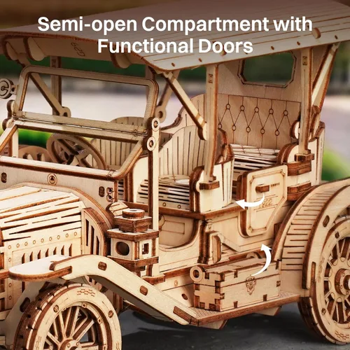 Vista 3 de ROKR Rompecabezas de Madera 3D Kits de Modelos de Coche para Construir para Adultos, Kit de Construcción de Modelos de Coche Vintage a Escala 1:15