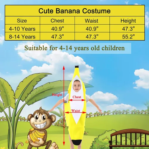 Vista 4 de Disfraz de plátano para niños y niñas, lindo disfraz de Halloween de frutas