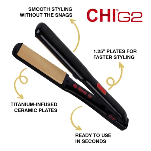 Vista 2 de Plancha para cabello, Chi G2 de cerámica y titanio, 1.25 pulgadas, 1.4 libras