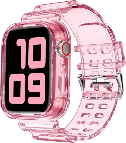 Vista 9 de DABAOZA - Correa transparente compatible con Apple Watch de 1.772 in y 1.732 in, con purpurina transparente Women Men,Glitter Bling TPU