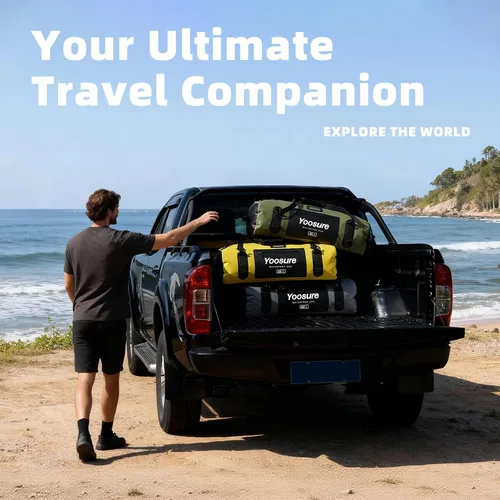 Vista 6 de Bolsa de lona impermeable de 80 Lt, mochila seca para motocicleta, bolsas impermeables con cremallera y almohadilla espaciadora para kayak, rafting