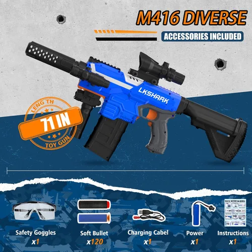 Vista 5 de Pistola automática de espuma de juguete con alcance, lanzador eléctrico de dardos de juguete con 120 dardos de espuma para pistolas, IR, linterna