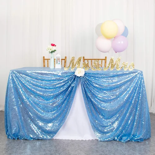 Vista 58 de ShiDianYi Mantel redondo de lentejuelas azul bebé de 72 pulgadas, mantel de lentejuelas con purpurina para pastel de postre con purpurina, mantel