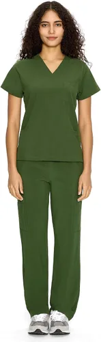 Vista 23 de COZYFIT Scrubs for Women Set - V-Neck & Straight Leg Pants with 9 Pockets Negro