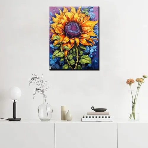 Vista 3 de Kit de pintura por números de flores amarillas tropicales, 16 x 20 pulgadas, grafiti, girasoles, pintura colorida para garabatos, lienzo de pintura