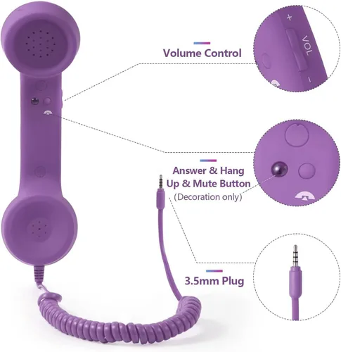 Vista 3 de Auricular de teléfono retro de 0.138 in para teléfono celular, receptor de teléfono móvil de mano con altavoz de micrófono incorporado, accesorio