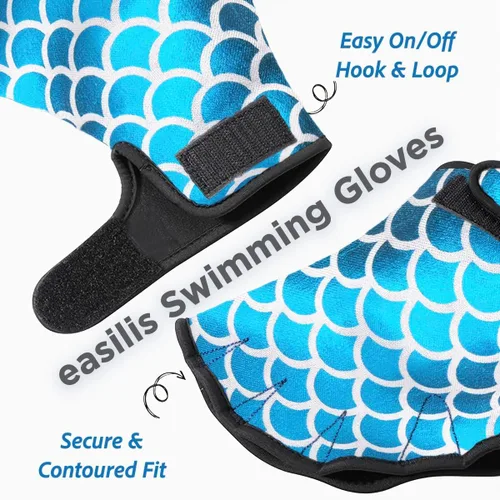 Vista 3 de Guantes acuáticos de natación para mujeres y hombres, guantes de agua con resistencia de malla para natación y aeróbic acuático, diseño de escamas