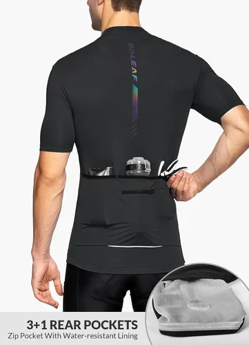 Vista 4 de BALEAF Camiseta de ciclismo para hombre, manga corta, media cremallera, para ciclismo de montaña, 4 bolsillos traseros UPF