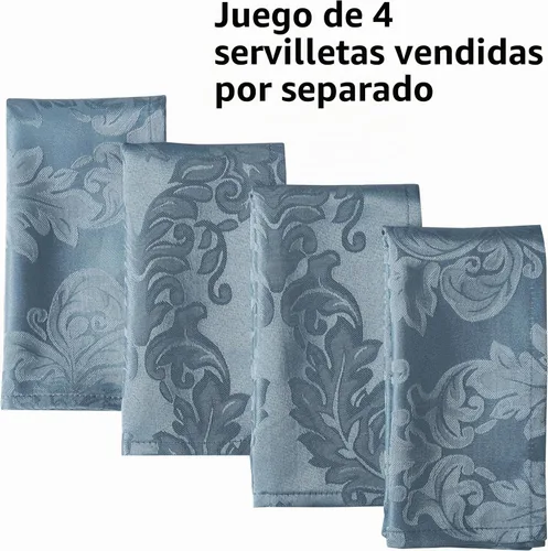 Vista 2 de Newbridge Juego de 4 servilletas de tela de damasco de Barcelona de Navidad, color azul, sin planchado, resistentes a la suciedad, para cenas