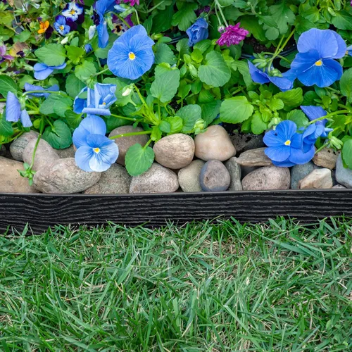 Vista 6 de EasyFlex Borde de jardín de pared alta sin excavación con picos de anclaje, 2.5 pulgadas. Borde de jardín de plástico recto alto con textura de Negro