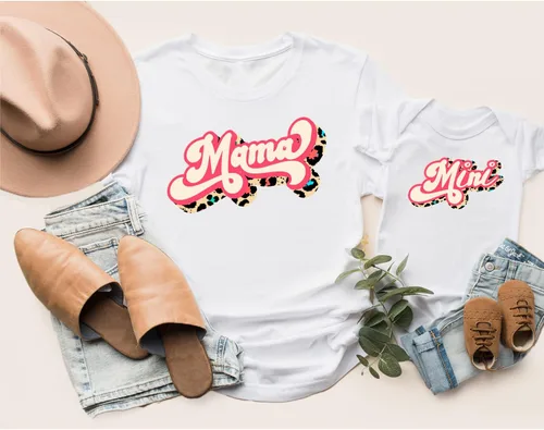 Vista 3 de Camisetas para mamá y mini, trajes a juego para mamá y yo, para recién nacido, niña, niño, camiseta retro a juego para mamá e hija