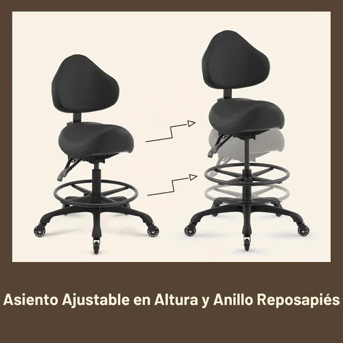 Vista 9 de Silla neumática giratoria con ruedas y respaldo ergonómico para Negro
