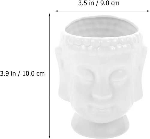 Vista 6 de Happyyami Maceta de cerámica para plantas de interior, diseño de estatua de Buda para decoración del hogar, 1 ud