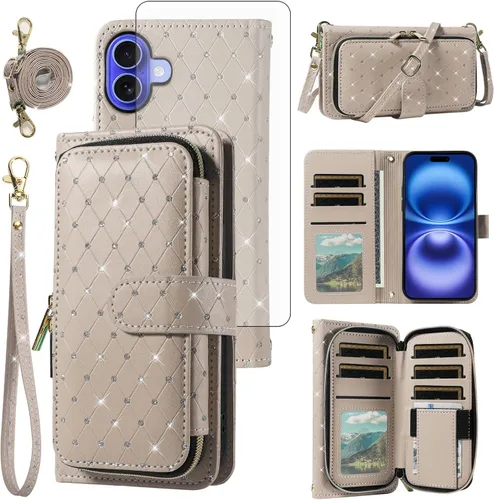 Vista 121 de Funda para teléfono iPhone 6 6S con cremallera y protector de pantalla con protector de pantalla, correa de cordón cruzado, ranura para iPhone 6 Six