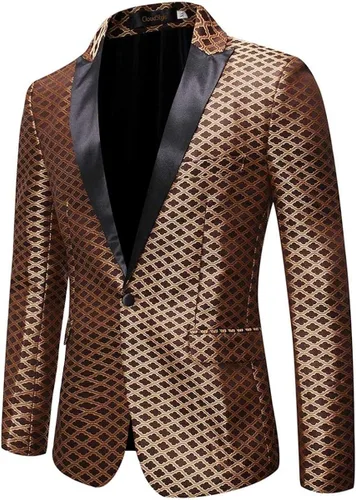 Vista 2 de Traje de dos piezas entallado, con un solo botón, estampado floral, estilo Tweed, con solapa