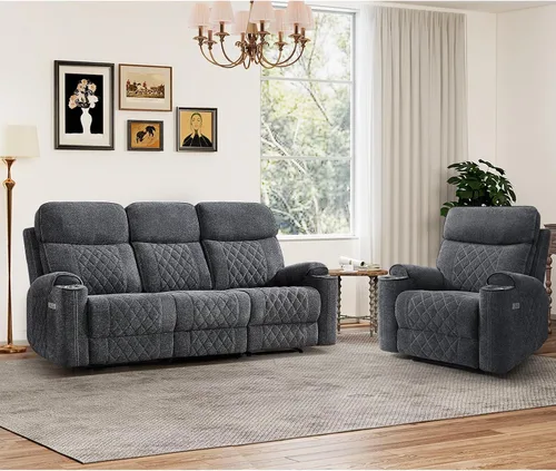 Vista 21 de HAOMARKETS Silla reclinable eléctrica para adultos con puerto USB, sofás reclinables eléctricos de tela suave con portavasos de metal, sillas