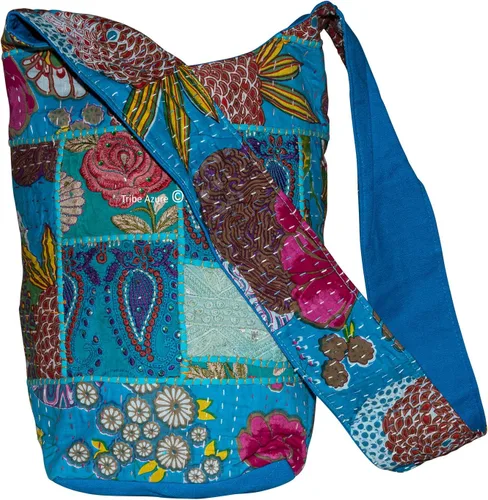 Vista 7 de Tribe Azure - Bolso bandolera de lona para mujer, estilo hobo, floral, para verano, bohemio