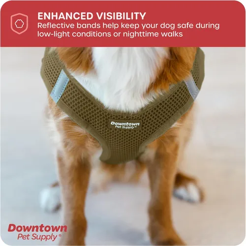 Vista 28 de Downtown Pet Supply Arnés para perro Step-in – Sin tirones, malla acolchada ajustable con ribete reflectante, correa de hebilla segura – Arnés