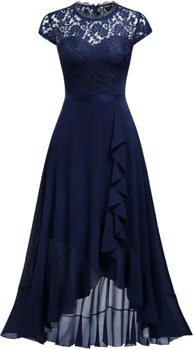 Vista 5 de Miusol Vestido largo de noche con volantes de gasa y encaje retro para mujer