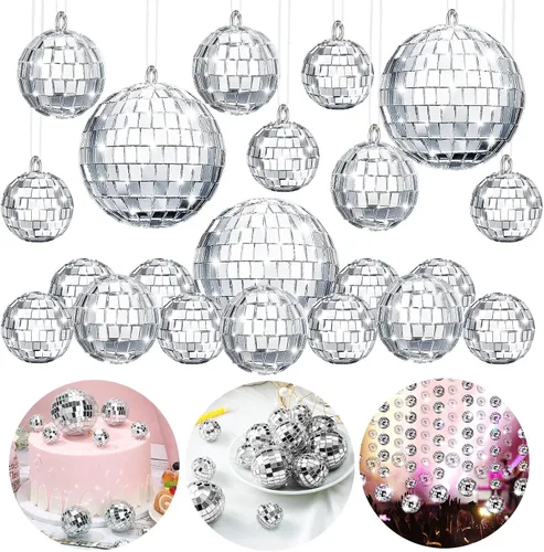 Vista 8 de MTLEE 20 piezas de decoración de bolas de discoteca de varios tamaños, decoración de fiesta, adornos de bola de discoteca, mini grandes para colgar