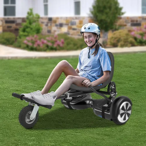 Vista 6 de Accesorio de asiento Hoverboard, Go Kart con doble poste de absorción de impactos traseros, longitud de marco ajustable y accesorio de control