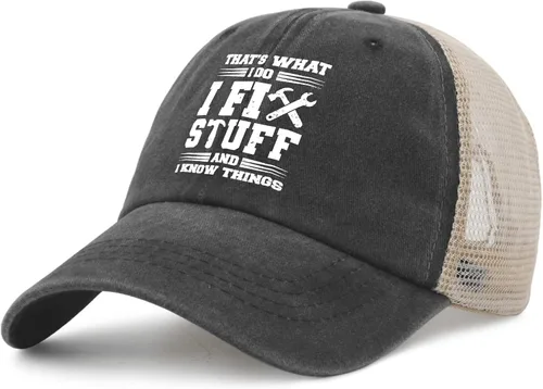 Vista 2 de Gorro con texto en inglés "I Fix Stuff and I Know Things, That's What I Do I Fix Stuff and I Know Thuff Hat Cool Stuff para hombres, divertido