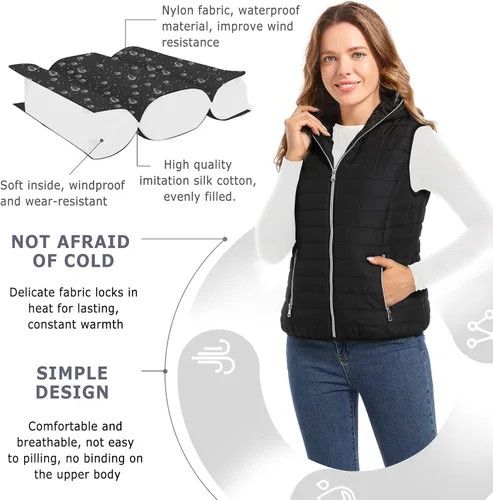 Vista 5 de DULCET Women's Hoodie Vest Soft Light weight Quilted Winter Gilet With Zip Up Pockets
