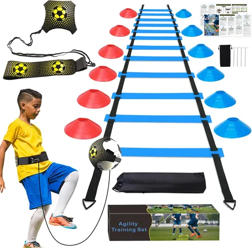 Vista 10 de Juego de entrenamiento de velocidad y agilidad para fútbol - Escalera de agilidad de 20 pies, 12/16 conos deportivos y entrenador de patada