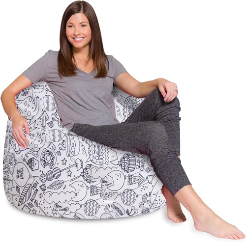 Vista 47 de Posh Creations - Sillón puff para niños, adolescentes y adultos, incluye funda extraíble y lavable a máquina, tamaño mediano de 27 pulgadas, lona
