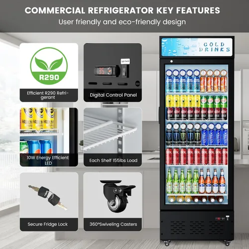 Vista 3 de Refrigeradores comerciales de bebidas Refrigerador de puerta de cristal Puerta de visualización vertical con estantes ajustables