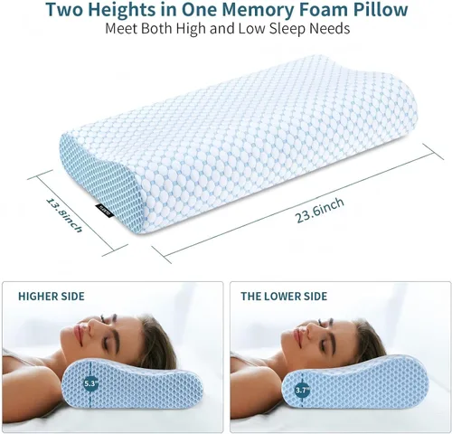 Vista 3 de Almohada cervical para aliviar el dolor de cuello, almohadas de espuma viscoelástica de contorno para dormir, almohada ergonómica ajustable