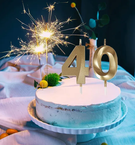 Vista 4 de Bailym Velas de cumpleaños número 40, decoración dorada para tartas de cumpleaños y decoración de fiestas