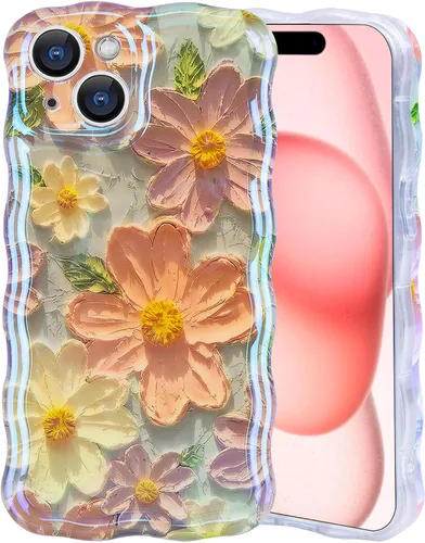 Vista 34 de IDweel Funda para iPhone 11, Lujosa Pintura al Óleo Retro Colorida con Patrón de Flores Brillantes Impresas, Lindo Borde Ondulado Rizado, Exquisita