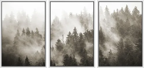 Vista 37 de SIGNWIN Lienzo enmarcado para pared, juego de arte nublado de tormenta, cielo, bosque otoñal, árboles, rústico, naturaleza, fotografía, realismo