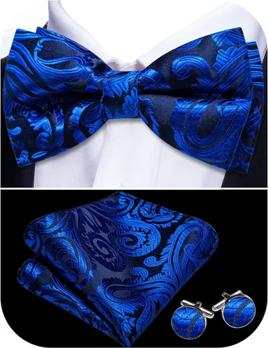 Vista 28 de Barry.Wang Pajarita de Rayas Paisley para Hombre de Seda Preatada Pañuelo de Bolsillo Gemelos Juego Formal Boda Fiesta Graduación