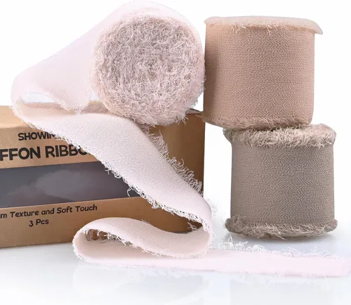 Vista 14 de 3 rollos de cinta de gasa con flecos hecha a mano, de chifón, color negro, de 1.5 pulgadas de ancho x 7 yardas de largo, cinta estilo seda