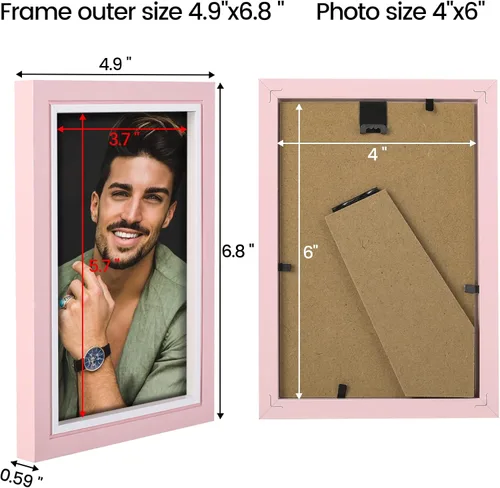 Vista 2 de LBECUA Juego de 4 portarretratos de 4 x 6, color rosa con plexiglás HD de 4 x 6, horizontal y vertical para pared y mesa