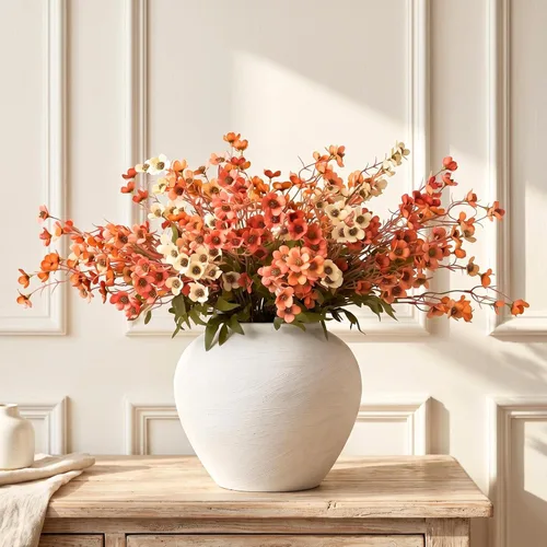 Vista 7 de Orange Faux Wildflowers for Fall Decor, Artificial Mum Look For Porch
