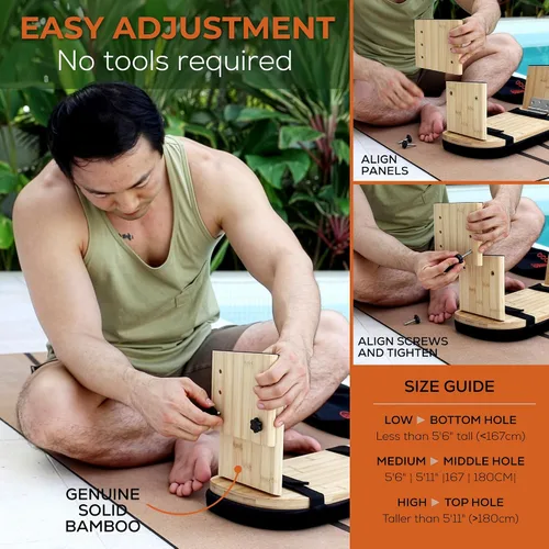 Vista 4 de Yoga Dood Zen+ Adjustable Meditation Bench – 3-Level Height Kneeling Bench for Zazen & Prayer – Ergonomic 5° Tilt, Foldable Solid Bamboo with