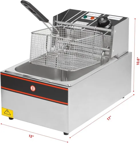 Vista 3 de Freidora eléctrica de 2500W 6L de tanques individuales Freidora profesional de mesa para restaurante de cocina con 1 cesta