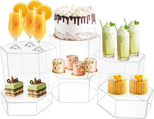Vista 9 de 6 Piezas Elevadores de Buffet, Elevadores de Alimentos para Mesa de Buffet, Elevadores de Exhibición de Cubos Acrílicos con Fondo Hueco, Soporte