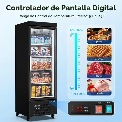 Vista 3 de BODEGA COOLER - Congelador comercial vertical, 1 puerta de pie con puerta de cristal, gran capacidad de 18 pies cúbicos, rango de temperatura de -15