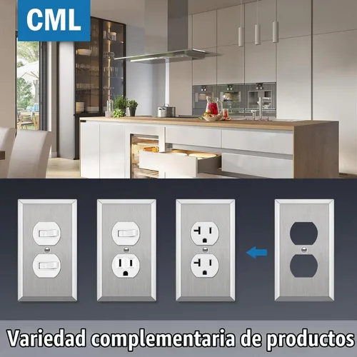 Vista 6 de CML Placa de Pared de Metal para Receptáculo Dúplex, Cubiertas de Tomacorriente de Acero Inoxidable de 1 Gang, Paquete de 20 Placas de Interruptor