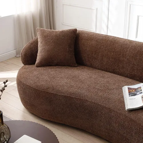 Vista 7 de WILLIAMSPACE Sofá curvado moderno de 86.6 pulgadas, sofá boucle tapizado en la parte trasera con dos almohadas, sofá de tela de 3 asientos para sala