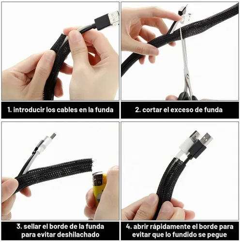 Vista 2 de Boao 3 piezas protector de cable tubo de malla de alambre manga de cable funda dividida para cable cargador USB cubierta de cable cable de audio